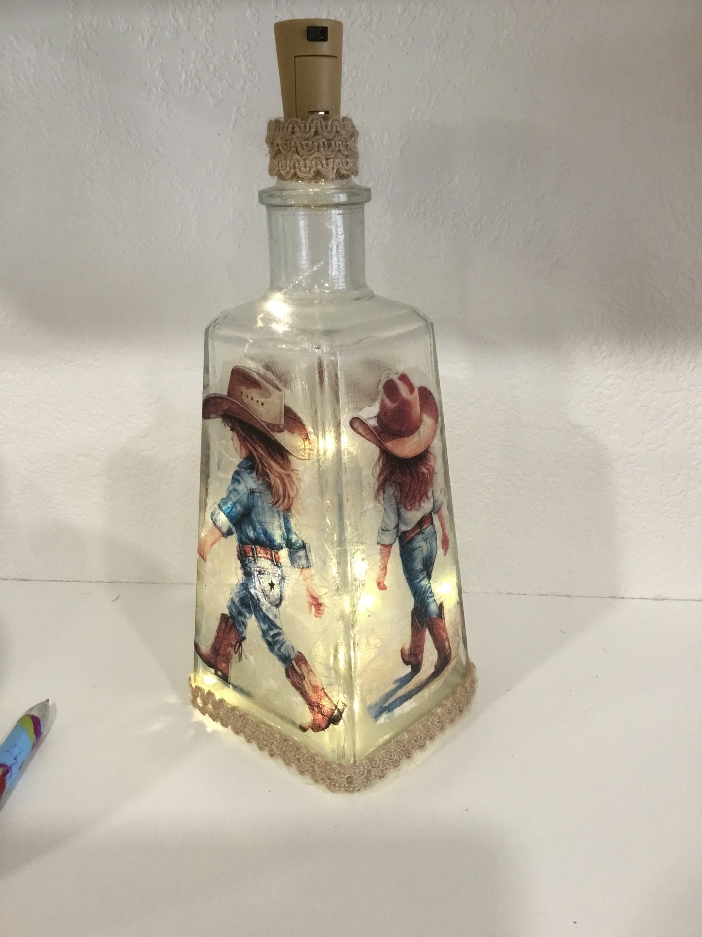 Lighted Bottle Decor -Cowgirls