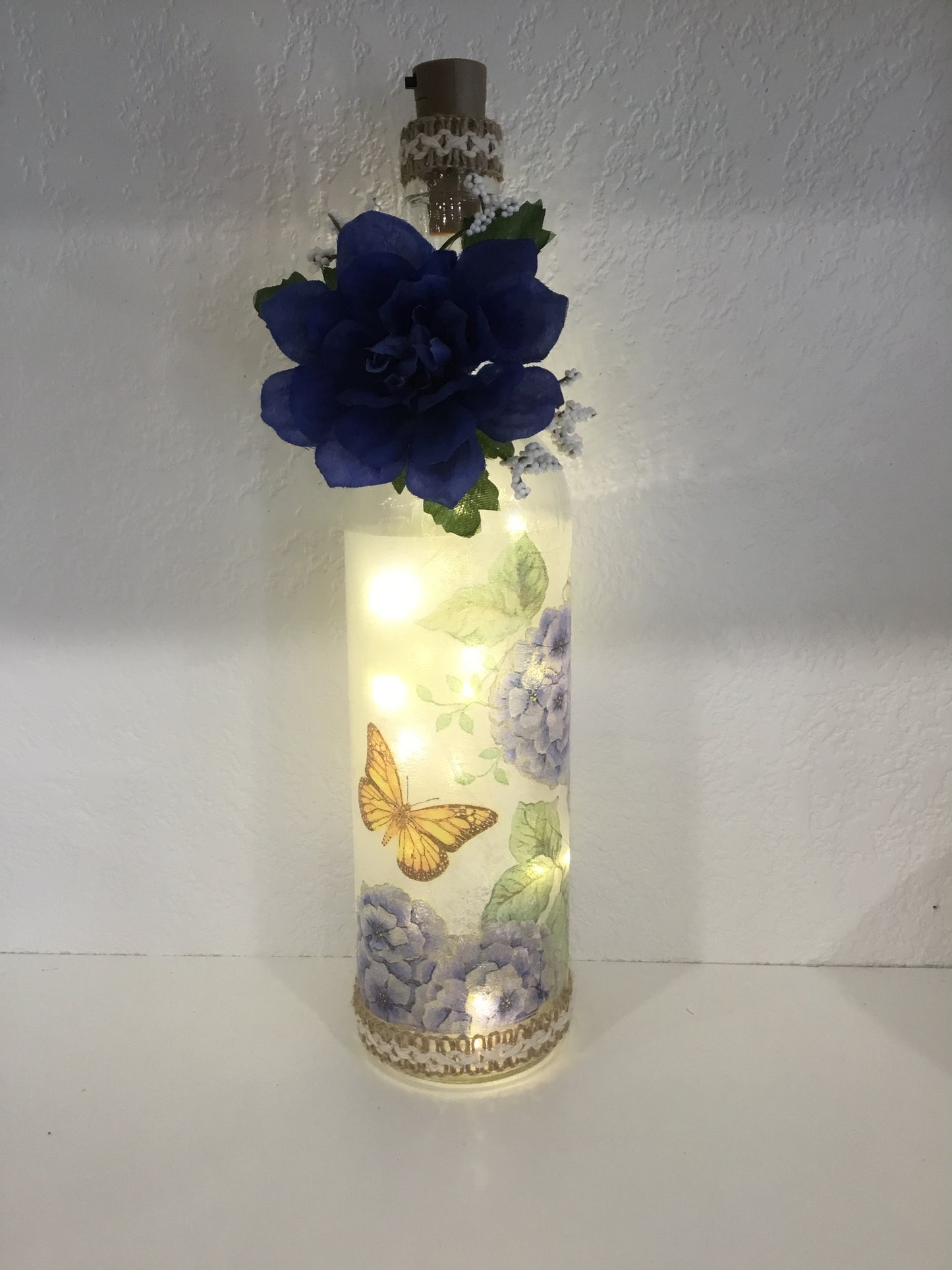 Butterfly floral lighted bottle