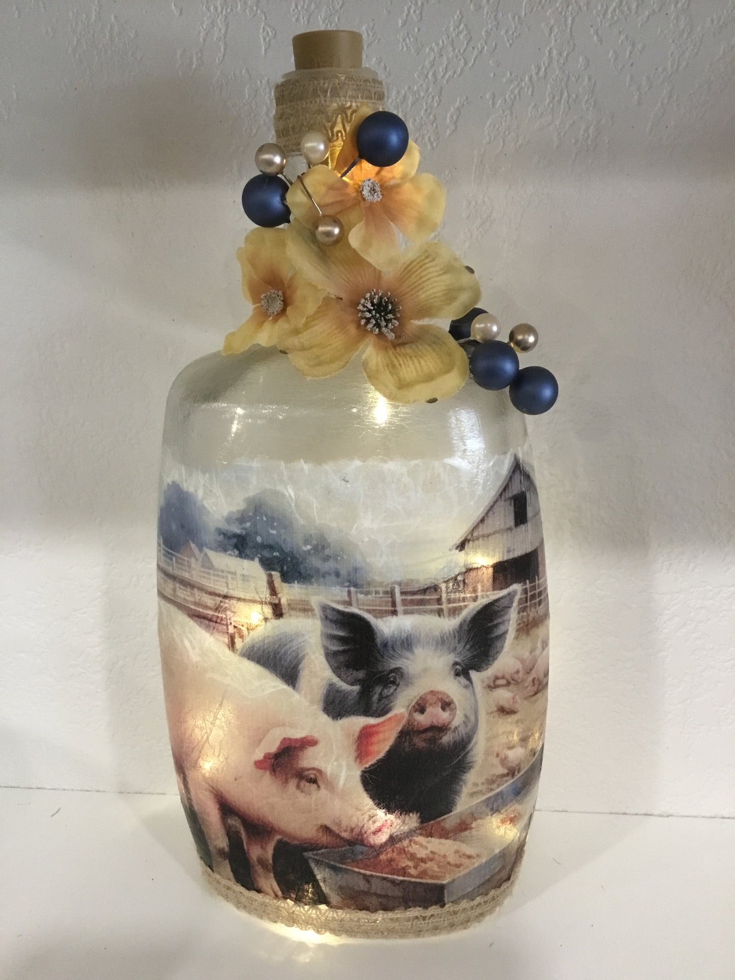 Lighted Bottle Decor - Pigs