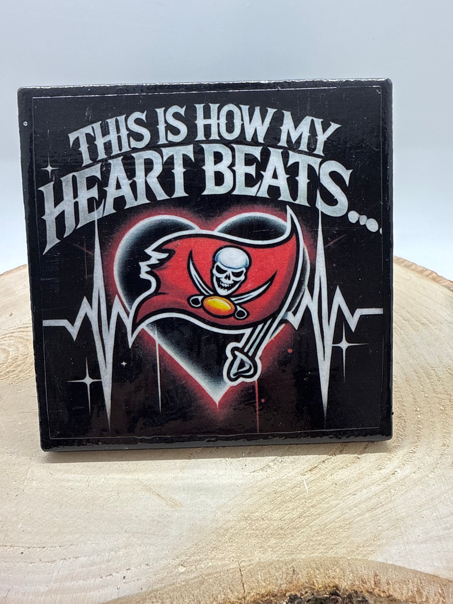 Football Coasters Heartbeat Black Ceramic