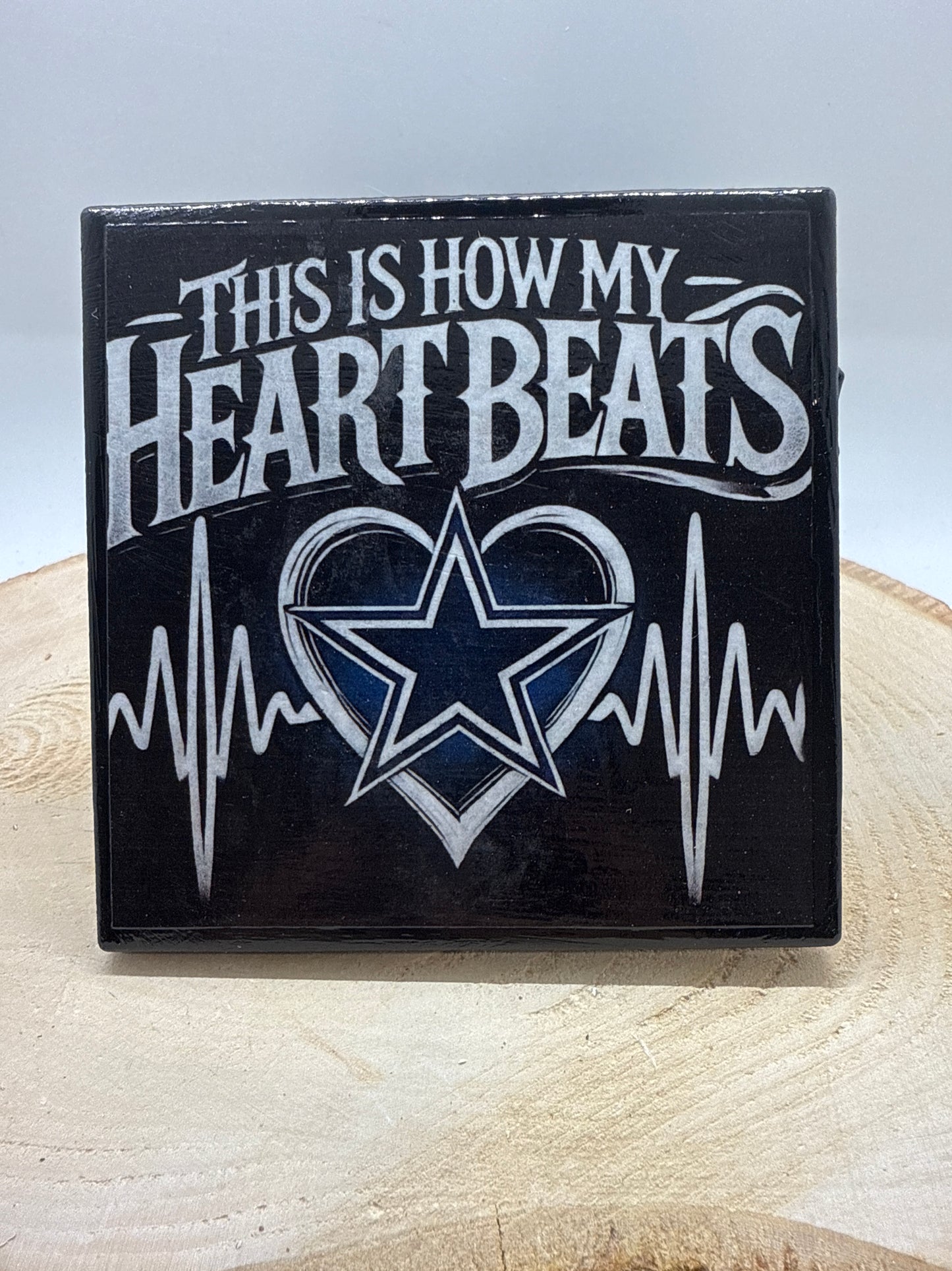 Football Coasters Heartbeat Black Ceramic