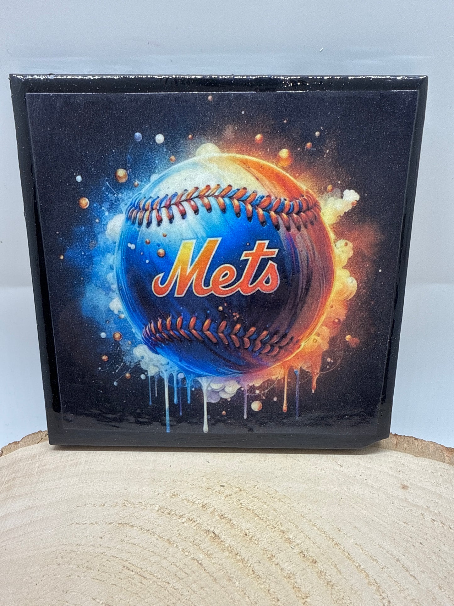 Baseball Coaster Black Ceramic