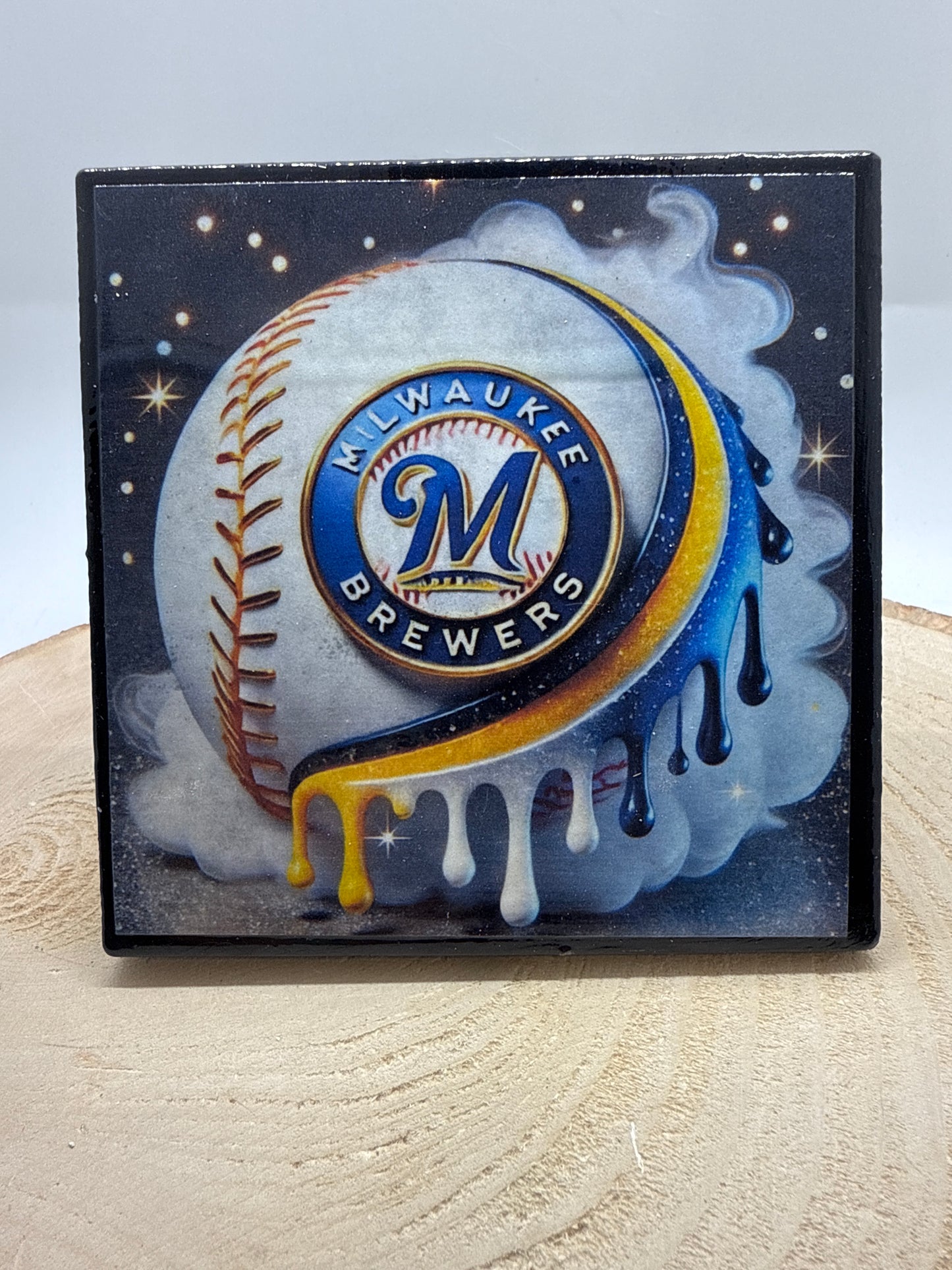 Baseball Coaster Black Ceramic