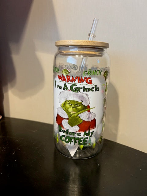 Warning I'm a Grinch Glass Tumbler