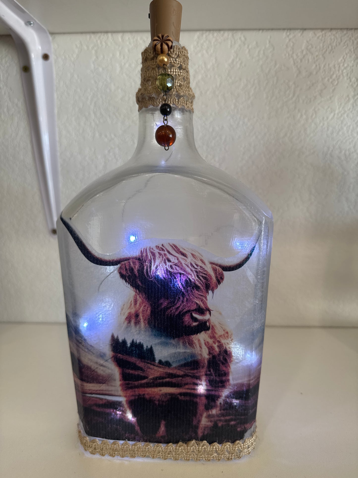 lg highland cow lighted bottle