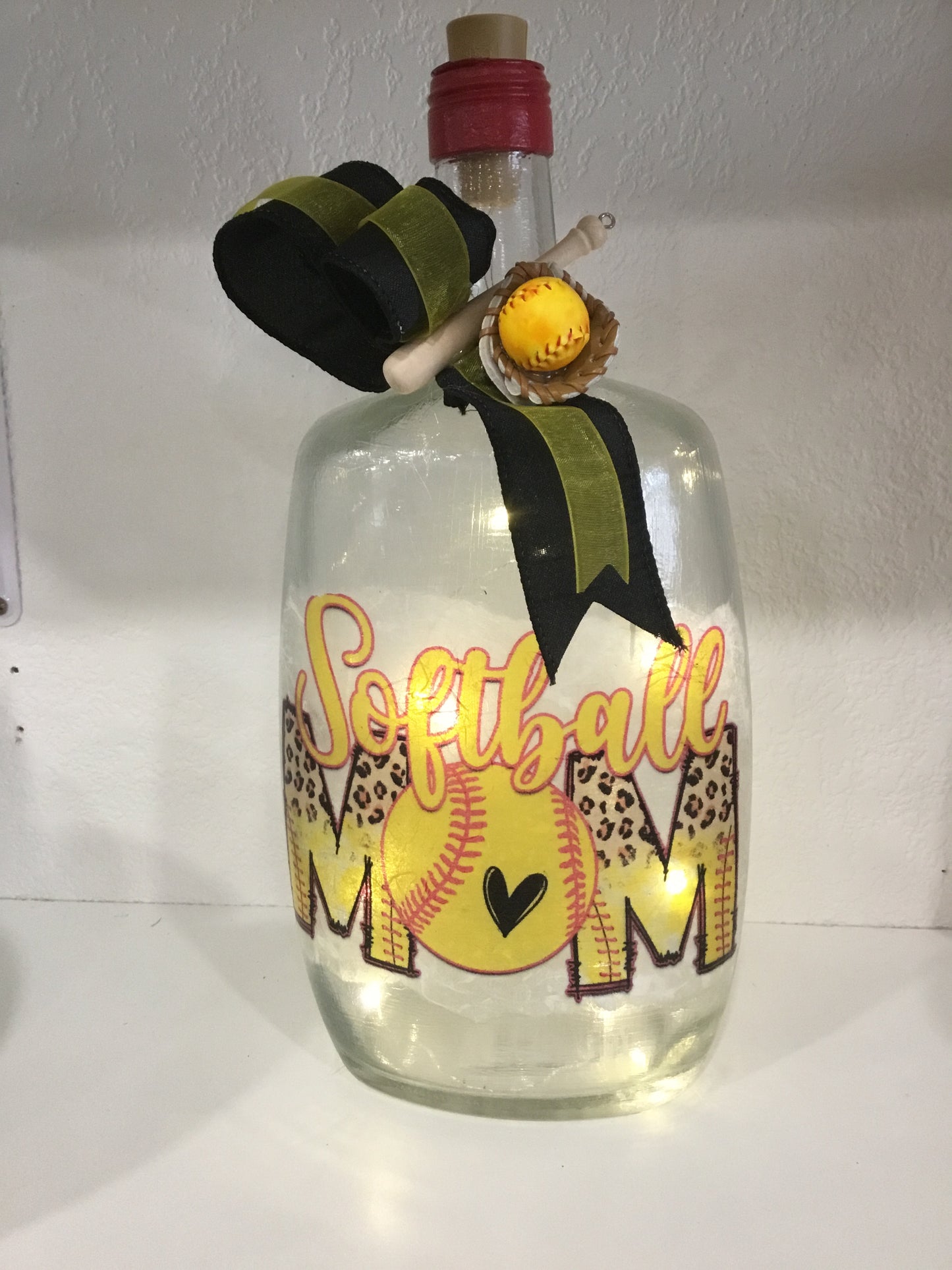Lighted Bottle Decor- Softball Mom